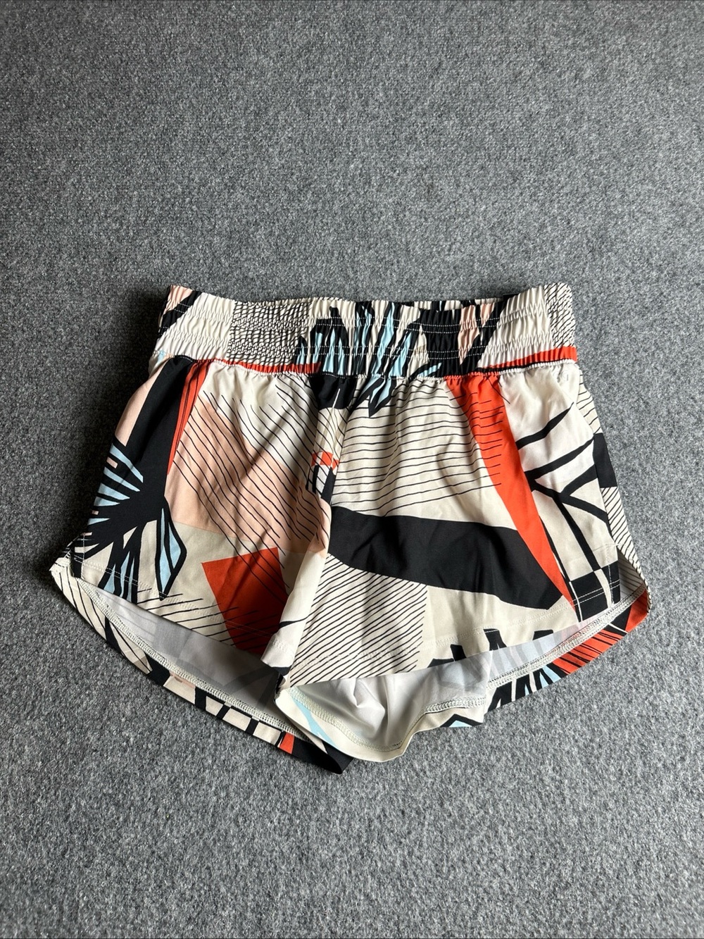 DSG Women's Athletic Shorts - Cream, Black & Orange Geo Print 1541 New